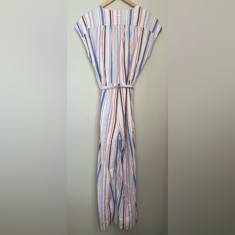 Pepe Jeans Querina Linen Blend Striped Wide Leg Jumpsuit XS Boho Coastal Summer - Picture 5 of 13